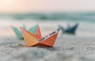 Paper Boat on Beach photo