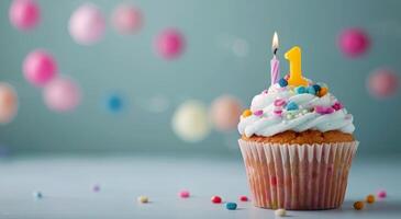 First Birthday Cupcake With Candle photo