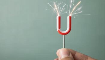 Hand Holding Magnet With Sparks photo