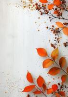 Autumn Leaves and Berries on White Background photo