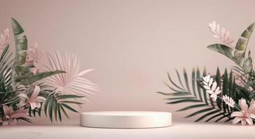 White Platform With Tropical Foliage photo