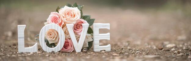 White Wooden Love Letters With Roses photo