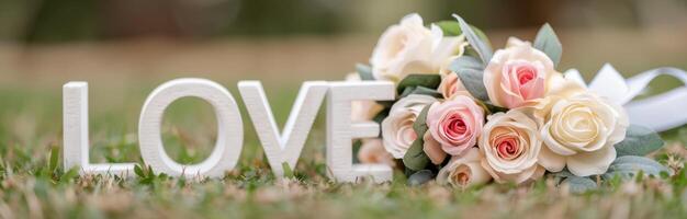 White Wooden Love Letters With Roses photo