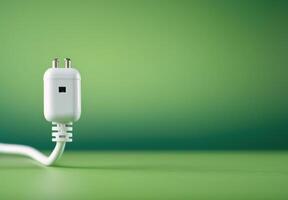 White Electrical Plug on Green Background photo