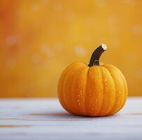 Single Pumpkin on White Table photo