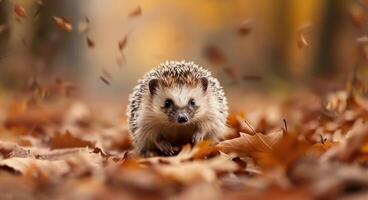 Hedgehog Among Autumn Leaves photo