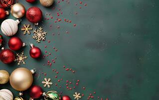 Christmas Ornaments on Green Background photo