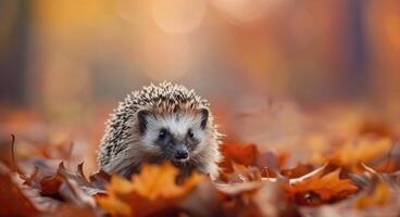 Hedgehog Among Autumn Leaves photo