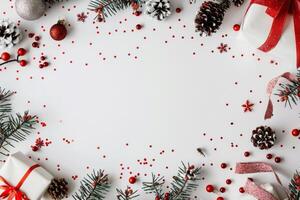 Festive Christmas Decorations on White Background photo