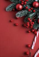 Christmas Decorations on Red Background photo