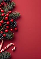 Christmas Decorations on Red Background photo