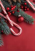 Christmas Decorations on Red Background photo