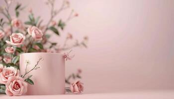 Pink Flower Arrangement on Pedestal photo