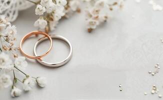 Wedding Invitation With Rings and Flowers photo