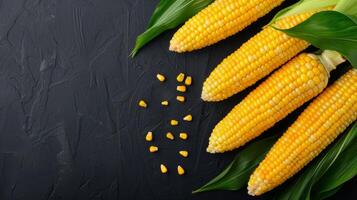 Three Ears Of Corn On A Black Background photo