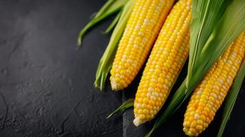 Three Ears Of Corn On A Black Background photo