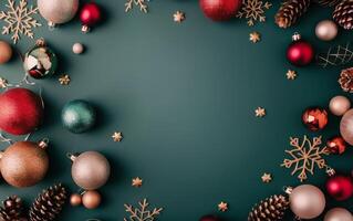 Christmas Ornaments on Green Background photo
