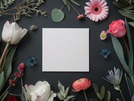 White Card With Floral Border on Black Background photo