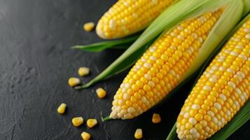 Three Ears Of Corn On A Black Background photo