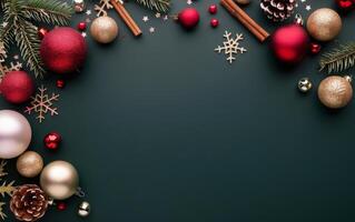 Christmas Ornaments on Green Background photo