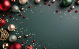 Christmas Ornaments on Green Background photo