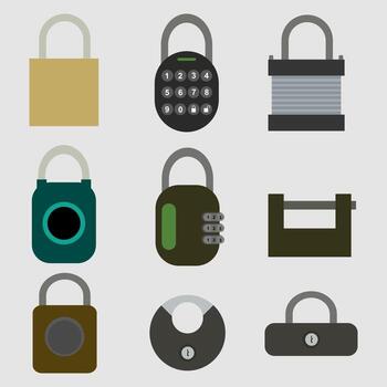 set of padlocks with different shapes vector