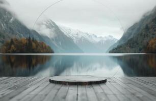 Circular Platform in Front of Mountains photo