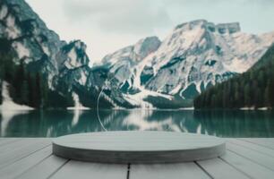 Circular Platform in Front of Mountains photo