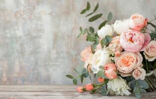 Bridal Bouquet of Roses and Eucalyptus photo