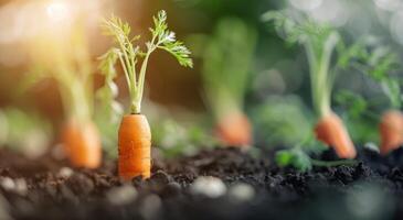 Young Carrot Plant Growing in Soil photo