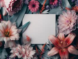 White Card With Floral Border on Black Background photo