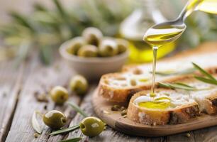 Olive Oil Drizzled on Bread photo