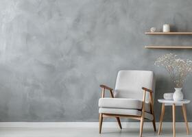Grey Wall With Armchair and Side Table photo