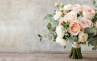 Bridal Bouquet of Roses and Eucalyptus photo