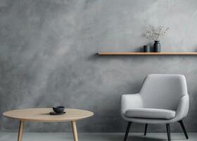 Grey Wall With Armchair and Side Table photo