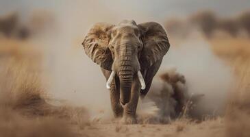 Elephant Running Through Dust Cloud photo