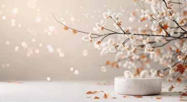 White Blossom Branch With Stone Platform photo