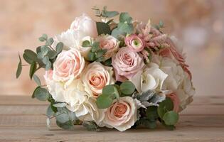 Bridal Bouquet of Roses and Eucalyptus photo