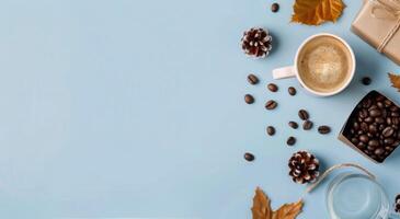 Gifts, Coffee, and Fall Leaves photo
