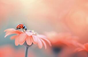 Ladybug on Pink Flower photo