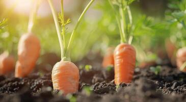Carrot Growing in Garden Soil photo