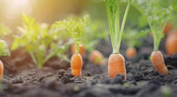 Carrot Growing in Garden Soil photo