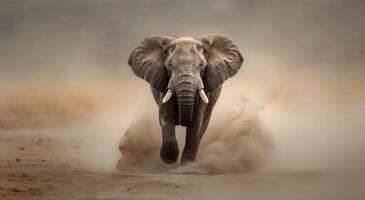 Elephant Walking on Dusty Path photo