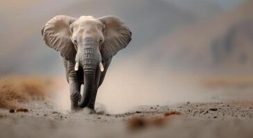 Elephant Walking on Dusty Path photo