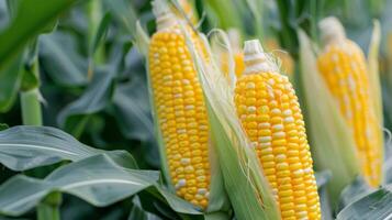 Three Ears of Corn in a Field photo