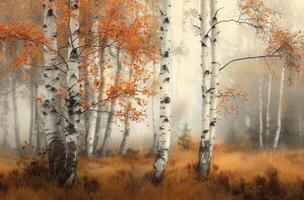 Birch Trees in Autumn Fog photo