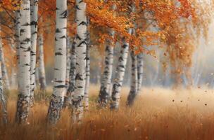 Birch Trees in Autumn Fog photo