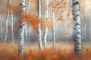 Birch Trees in Autumn Fog photo
