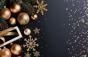 Golden Snowflakes on Black Background photo