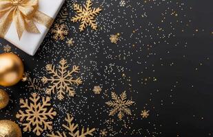 Golden Snowflakes on Black Background photo